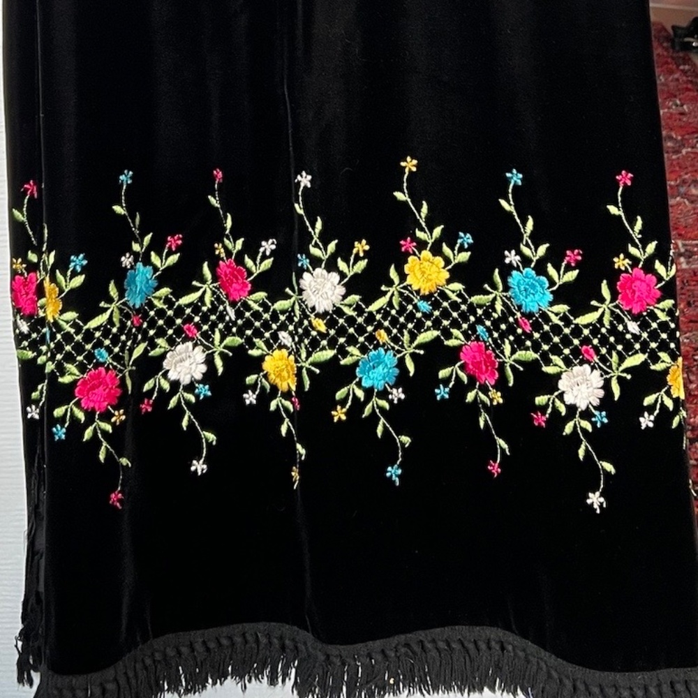 Gorgeous and Unique Vintage Long Velvet Skirt with Embroidered Flowers